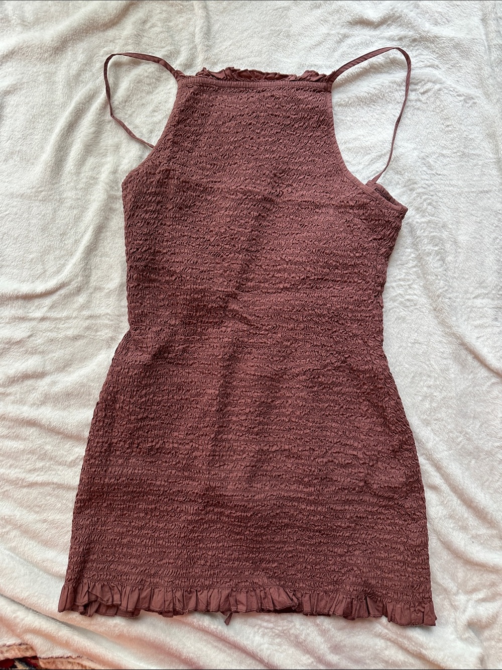 Free People Iyla Smocked Halter Mini Dress in Mauve Rose - Picture 4 of 6